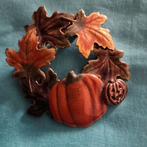 Kenneth Cole Signed Autumn Leaf and Pumpkin Brooch